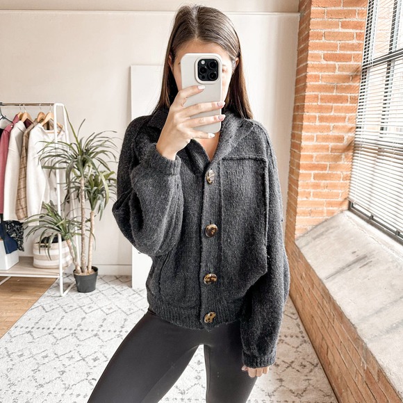 Tory Burch Sweaters - Tory Burch Wool Chunky Cardigan Sweater Charcoal